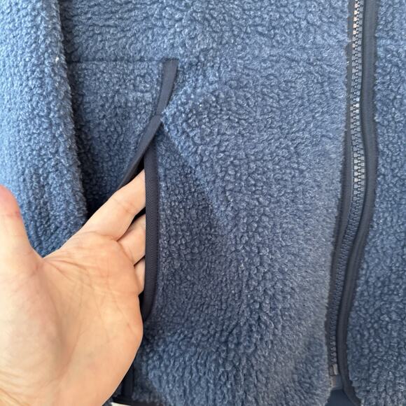 REI Co-Op Jacket Womens LG Aureum Sherpa Hoodie Blue Full Zip Pockets Soft Warm - Picture 3 of 13